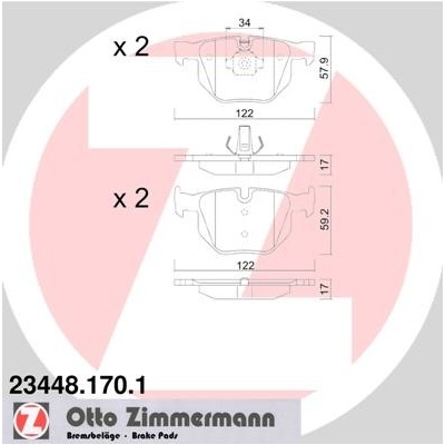 ZIMMERMANN Sada brzdových platničiek kotúčovej brzdy 234481701