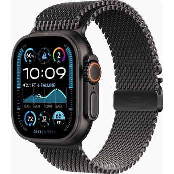 Apple Watch Ultra 2 49mm černý titan s černým titanovým milánským tahem S MX4W3CS/A