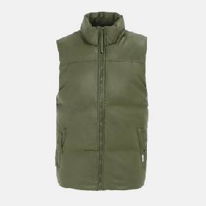 Firetrap Елек Firetrap Mens Faux Leather Stand Collar Sleeveless Padded Gilet - Army Green