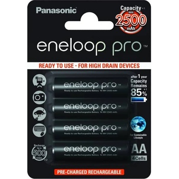 Panasonic Акумулаторни батерии Eneloop PRO BK-3HCDE/4B, AA, 2500mAh, NiMH, 4бр (BK-3HCDE/4B)