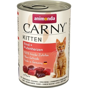 Animonda - Carny Kitten Beef Turkey Hearts -Консерва за котки с телешко месо и пуешко за котки от 1 до 12 месеца, 12 броя х 400 гр