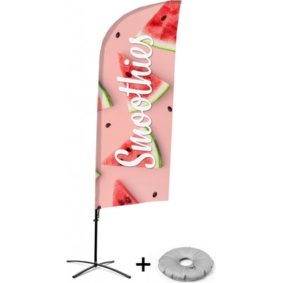 Jansen Display Kompletní sada reklamní vlajky ve tvaru křídla, Smoothies, vodní meloun Křížová Základna, 1273 x 3030 mm