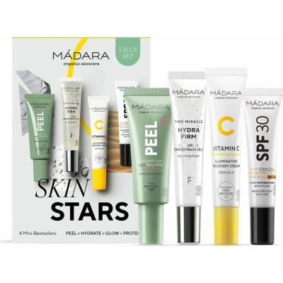 Mádara Skin Stars ílová maska s peelingovým efektom 17 ml + rozjasňujúci krém s regeneračným účinkom 15 ml + ochranný tónovaný fluid na tvár 10 ml + hydratačný gél s kyselinou hyalurónovou 15 ml