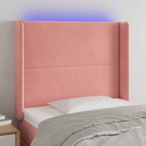 vidaXL LED горна табла за легло, розова, 83x16x118/128 см, кадифе (3123943)