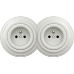 Kliklap - Двойна ретро стенна розетка за дома с рамка, 230 V, керамична, бяла (KA0008B)