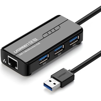 UGREEN Ugreen мултифункционален хъб с USB 3.0 и 3 порта USB, RJ45, Giga Ethernet, черен (20265-ugreen)