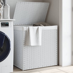 vidaXL Кош за пране с 2 секции, бял, 53x35x57 см, полиратан (372038)