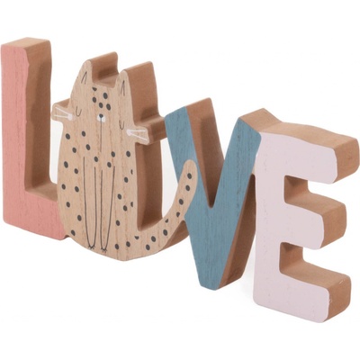 Home Styling Collection dekorace do dětského pokoje Nápis a kočka Love dřevěná 28 x 25 x 12 cm