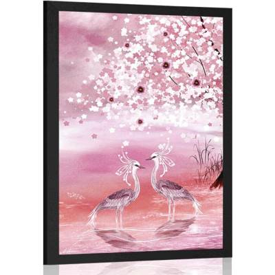 Plakát volavky pod magickým stromem v růžovém provedení - 40x60 white