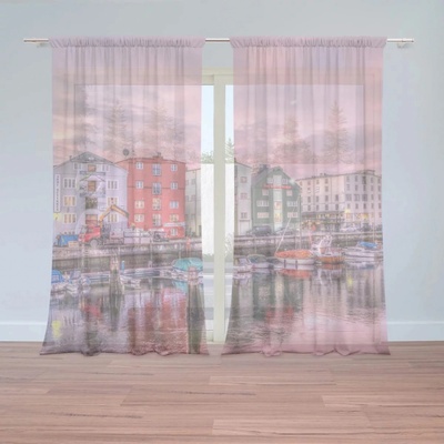 Záclony Barevné domky na pobřeží: 2 ks - 150x250 cm - Sablio