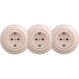 Kliklap - Тройна ретро розетка за дома с рамка SCHUKO 230V в цвят старо-розово (KA0121B)