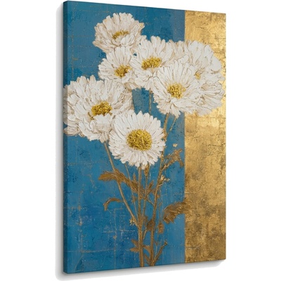 Obraz kytice bielych margarét na plátne – s ručne maľovanými detailmi - 40x60 cm