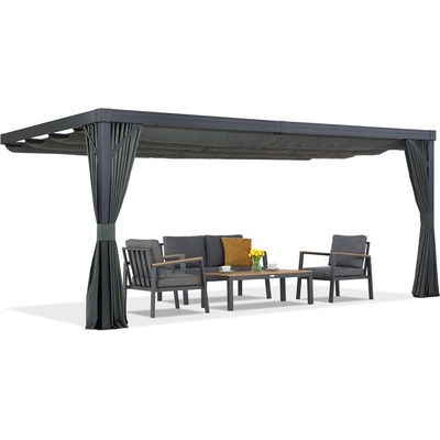 Garden Point Alicante 3x5 nástenná terasová pergola s antracitovými závesmi