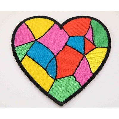 Nažehlovací záplata - farebné srdce - mozaika - 8 x 8 cm