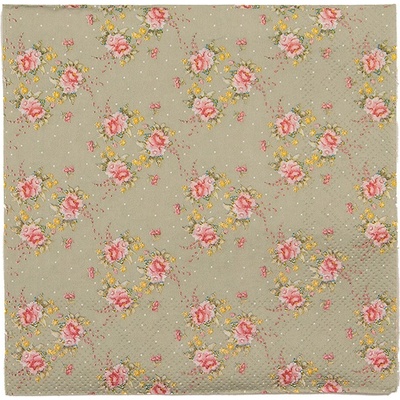 Clayre & Eef Zelené papierové obrúsky s kvietkami Cheerful Birdie 33x33 cm 20ks