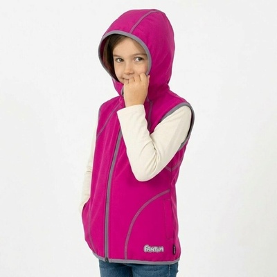 Fantom Dětská outdoorová softshellová vesta s kapucí růžová