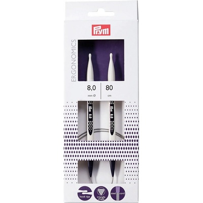 Prym pletací jehlice PRYM ERGO 215811, ergonomické plastové, kruhové, 1 kus, délka 80cm, velikost 8mm