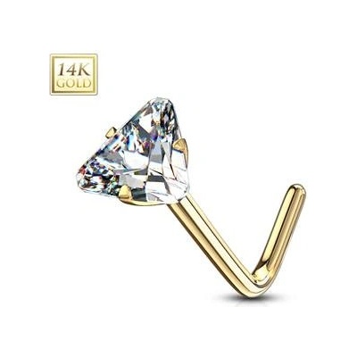 Šperky4U zlatý piercing do nosu trojúhelník čirý zirkon ZL01199-YG