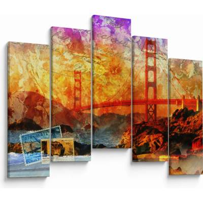Obraz - Golden Gate, San Francisco, Kalifornie, pětidílný 125x90 cm – Hledejceny.cz
