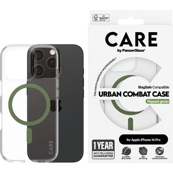 Panzer Калъф CARE - Urban Combat Green MagSafe, iPhone 16 Pro, прозрачен (5715685004360)