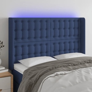 vidaXL LED горна табла за легло, синя, 147x16x118/128 см, плат (3124486)