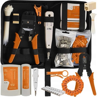 Bigstren Клещи за кримпване на кабели rj11, rj45, с тестер, аксесоари в несесер, bigstren 25834, 145 части (uni-012061)