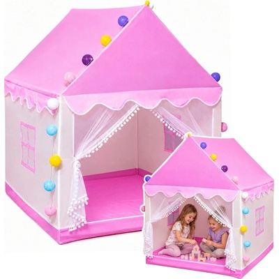 LEAN Toys Dětský stan domeček s LED světýlky růžový