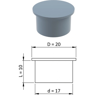Vnitřní krytka kulatá ø 20 mm, otvor ø 17 mm, šedá, plast