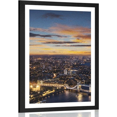 Plakát s paspartou letecký pohled na Tower Bridge - 30x45 white
