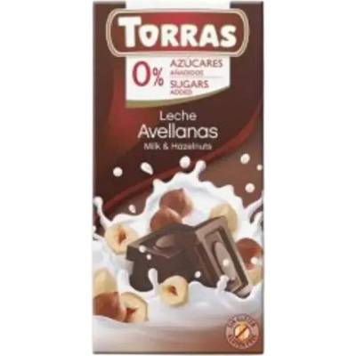 Torras mliečna čokoláda s lieskovými orechmi bez cukru 75 g