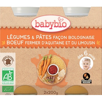 Babybio zelenina s těstovinami na boloňský způsob s farmářským hovězím masem 2 x 200 g