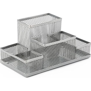 Органайзер за бюро, с 4 отделения, мрежест, метален, сив/сребрист