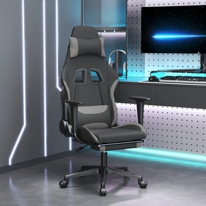 vidaXL Гейминг стол с опора за крака, черно и cветлосив, плат (3143744)