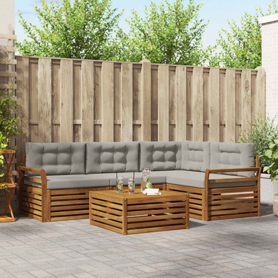 vidaXL Комплект дивани за открито 5 pcs Естествено и светло сиво (3373421)