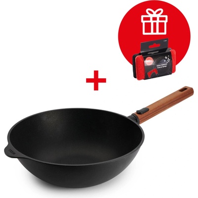 Woll Nepřilnavá wok pánev Eco Logic QXR s dřevěnou odnímatelnou rukojetí, 28 cm 11028WLCI-Q