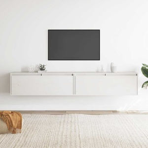 vidaXL Стенни шкафове, 2 бр, бели, 100x30x35 см, бор масив (813468)