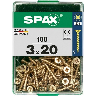 Spax Uni vrut zápust.hlava PZ/Z1, S-CUT plný závit, Yellox, 3 x 20 mm, 100 ks