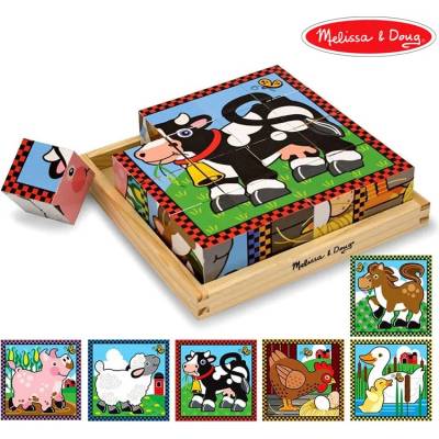 Melissa & Doug Дървени кубчета 6 картинки Ферма - Melissa and Doug