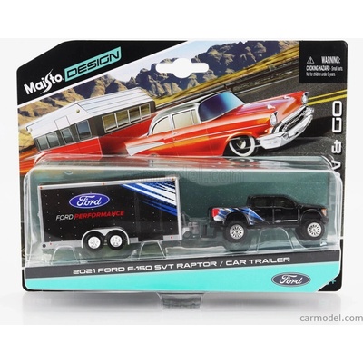 Maisto Ford USA F150 Svt Raptor Pickup With Car Transporter Trailer 2021 Black 1:64