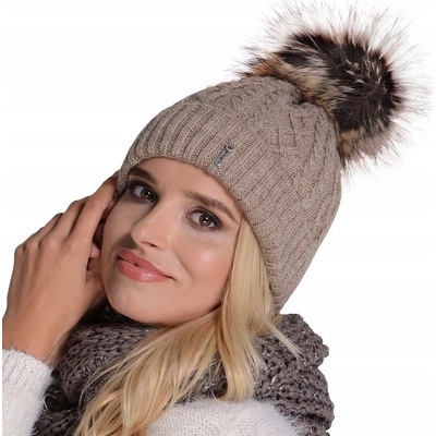 Fashionweek dámská vlněná čepice s bambulí Jenot flísová podšívka ZIZI-C17 Mocca