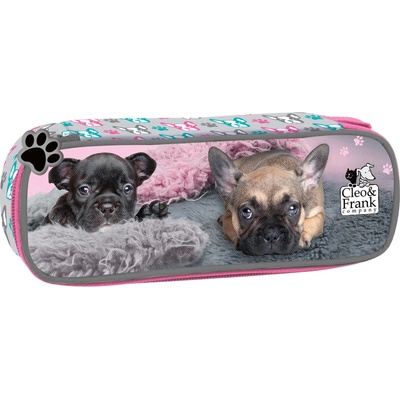 DERFORM Овален ученически несесер Derform Cleo&Frank - Кученца, с 1 цип (67183)