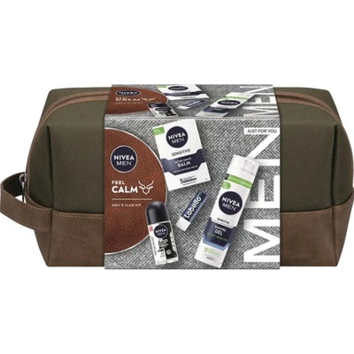 Nivea Men balzám po holení 100 ml gel na holení 200 ml kuličkový antiperspirant 50 ml balzám na rty 4,8 g kosmetická taška dárková sada