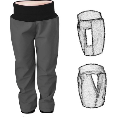 Dětské softshellové kalhoty s kapsami s fleecem šedé s černým nápletem Obdélník