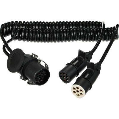 SIXTOL Trailer Cable 9 propojovací spirálový adaptér z 15pin na 2 × 7pin zástrčku (S+N), 24 V, 3,5 m