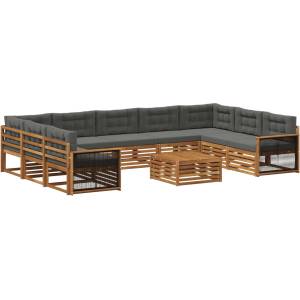 vidaXL Комплект дивани за открито 10 бр. Натурален и Антрацит (3383865)