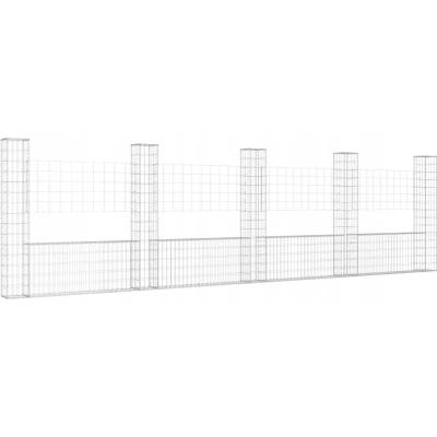Nabytek XL Gabionový koš ve tvaru U s 5 sloupky železo 500 x 20 x 150 cm
