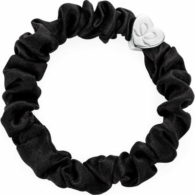 By Eloise Silver Heart Silk Scrunchie - Black