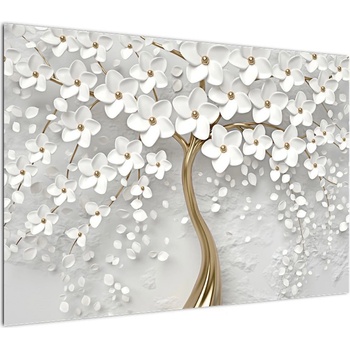 Obraz bieleho stromu s kvetinami (V020977V10070)