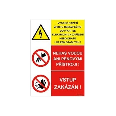 VYSOKÉ NAPĚTÍ (DRÁTY)- NEHAS VODOU - VSTUP ZAKÁZÁN - samolepka A4