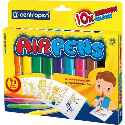 Centropen Foukací fixy AIR PENS 1500/10 RAINBOW 10 ks (Centropen foukací fixy pro děti vhodné na papír, sada 10 kusů foukacích duhových inkoustů včetně jedné šablony. Zdravotně nezávadný inkoust. Fixy